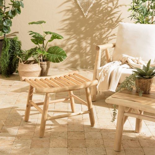 Tabouret En Branches De Teck Naturel Assise Ajourée