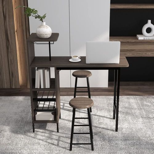 Ensemble Table De Bar Et Tabourets 3 Pièces Marron