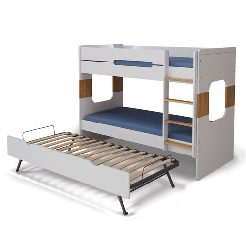 Lit Superposé Gigogne Effet Bois Blanc 90x190 Cm