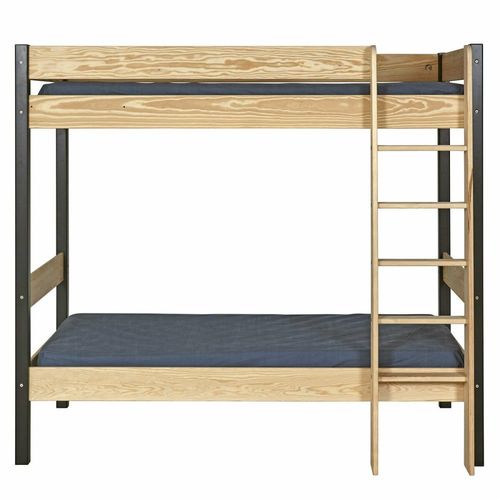 Pack Lit Superposé Avec Matelas Noir Et Bois 90x190 Cm