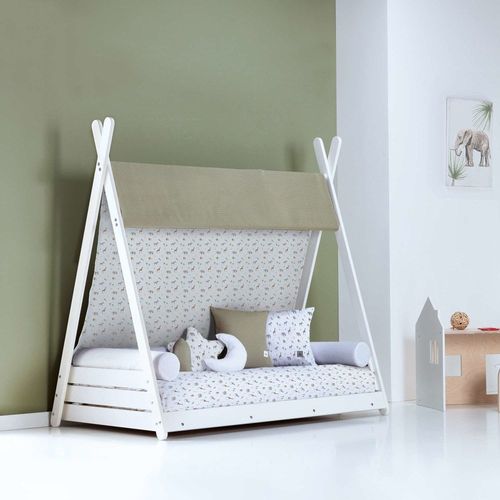 Lit Montessori 70x140 Cm Avec Matelas Et Textile Imprimé Jungle
