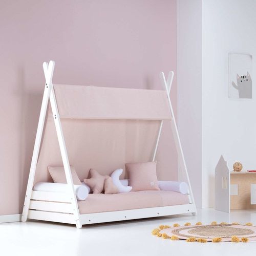 Lit D'enfant Montessori 70x140 Cm Avec Matelas Et Textile Rose