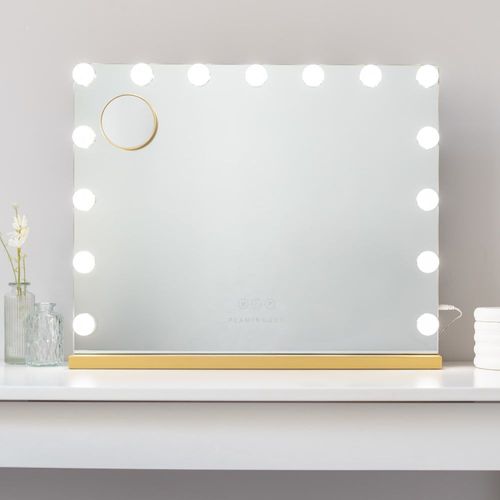 Miroir Maquillage Lumineux 15 LED Métal 58x46x12cm Or