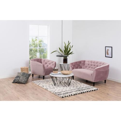 Canapé Droit 2 Places En Velours Capitonné L150 Rose