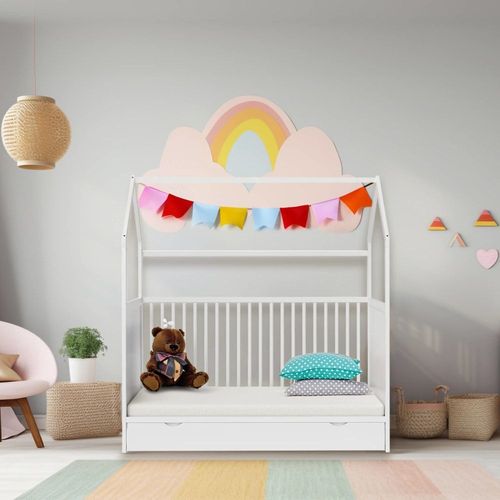 Lit Pour Enfants 140x70 Cm En Bois Blanc Avec Tiroir