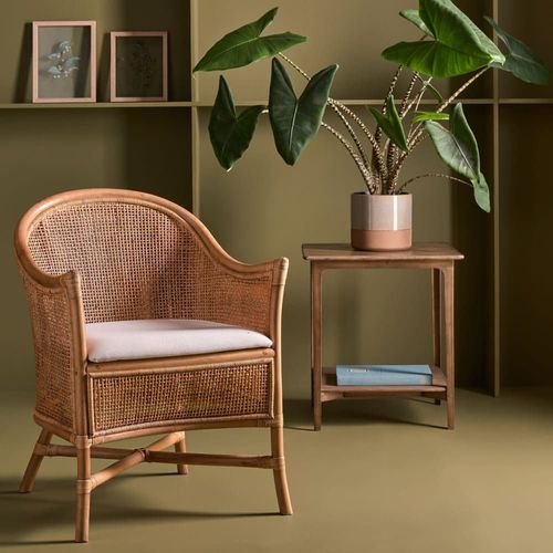 Fauteuil En Rotin Avec Assise En Tissu - L58 Cm
