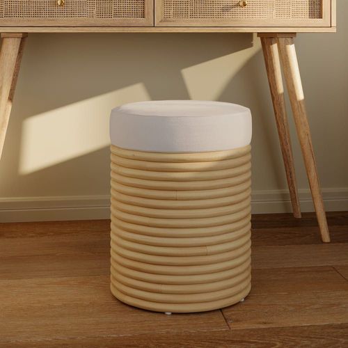 Tabouret En Rotin Et Tissu Crème H 43 Cm
