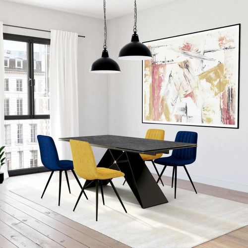 Table Design Avec 2 Rallonges En Céramique Grise Pied Métal L180/280cm