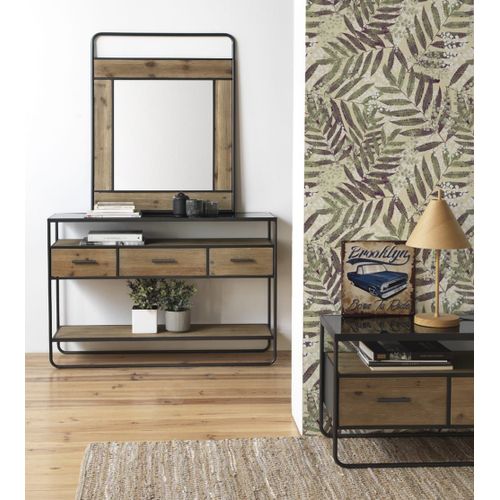 Console En Sapin Et Fer Avec Plateau En Verre Fumé