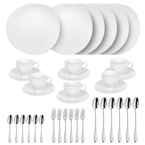 Service Dessert & Goûter 30 Pièces En Grès Blanc
