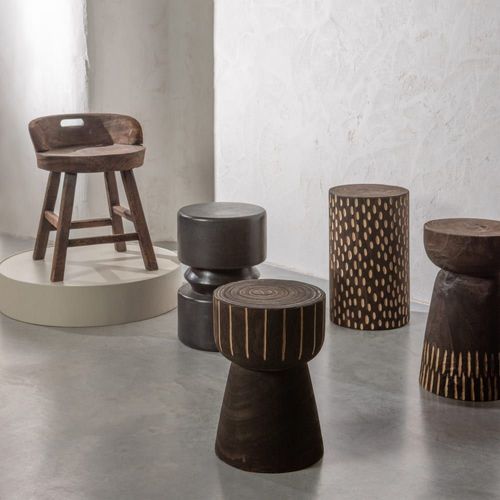 Tabouret En Bois De Paulownia Marron Foncé