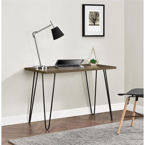 Bureau En Effet Noyer Avec Cadre En Métal Noir