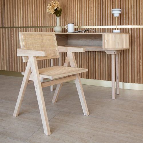 Chaise De Bureau En Bois De Pin Et Canage Beige