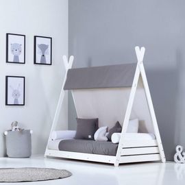 Lit D'enfant Montessori 70x140 Cm Avec Matelas Et Textile Anthracite