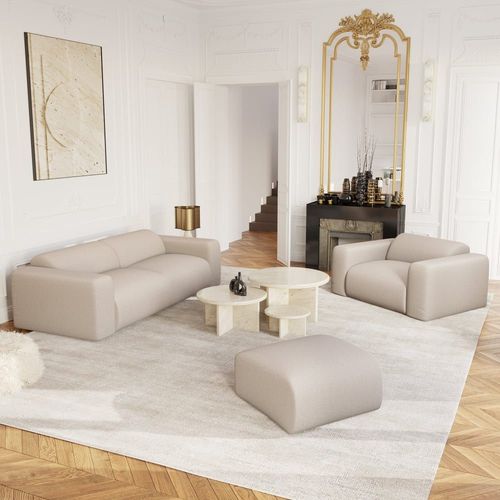 Canapé 4 Places Tissu Tramé Beige 240cm