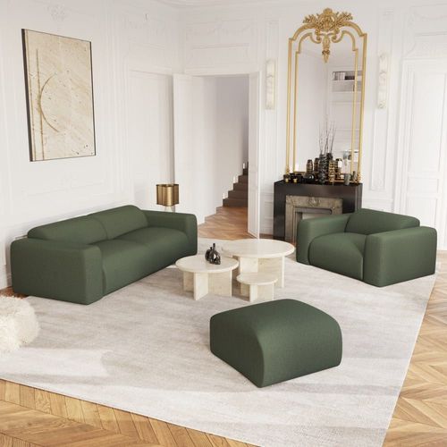 Canapé 4 Places Tissu Tramé Vert Olive 240cm