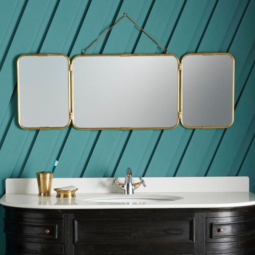 Miroir de barbier triptyque en laiton doré - L114 cm