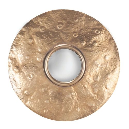 Miroir convexe cerclé de métal martelé finition dorée - H97 cm