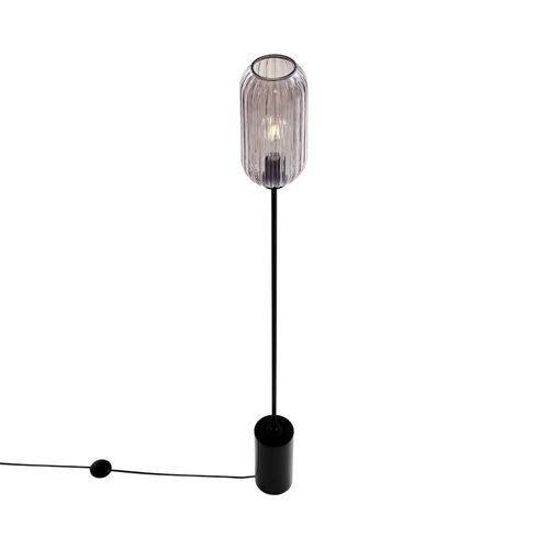 Lampadaire Art Déco Noir Avec Verre Fumé