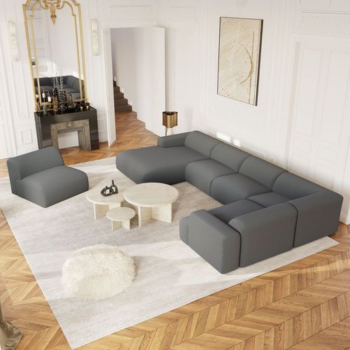 Canapé Panoramique Angle Gauche Bouclette Xxl Gris 354cm