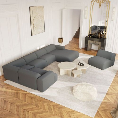 Canapé Panoramique Angle Droit Bouclette Xxl Gris Graphite 354cm