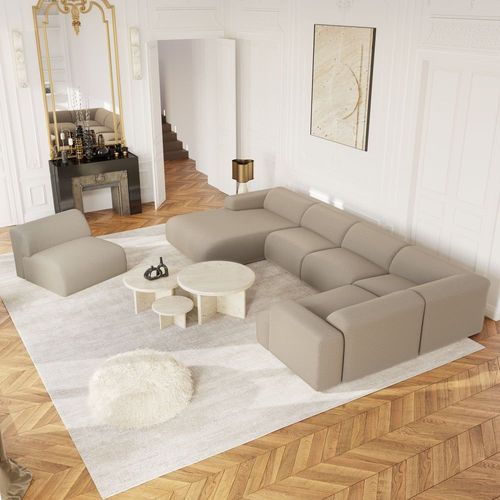 Canapé Panoramique Angle Gauche En Bouclette Xxl Taupe 354cm