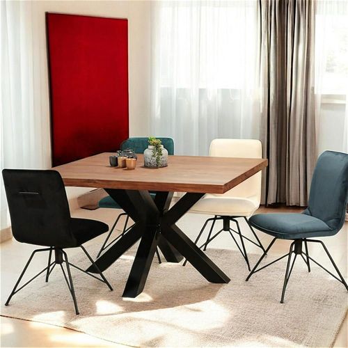 Table Carrée 6 Personnes En Chêne Massif Brun Pied Mikado 130x130cm