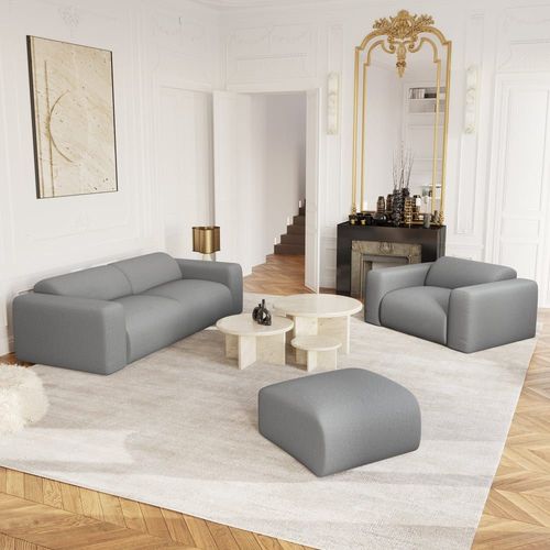 Canapé 4 Places Tissu Tramé Gris Clair 240cm