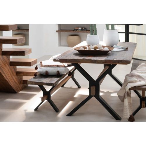 Table De Ferme Industriel En Bois Et Pieds Croisés Métal L180 6 Places