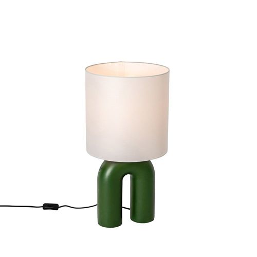Lampe De Table Design Verte Abat-Jour En Lin Blanc