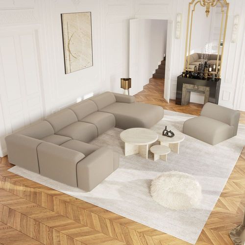 Canapé Panoramique Angle Droit En Bouclette Xxl Taupe 354cm