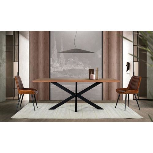 Table À Manger En Bois D'acacia Naturel Et Pieds En Métal Noir