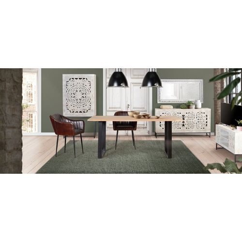 Chaise En Cuir Naturel Avec Pieds En Métal Marron