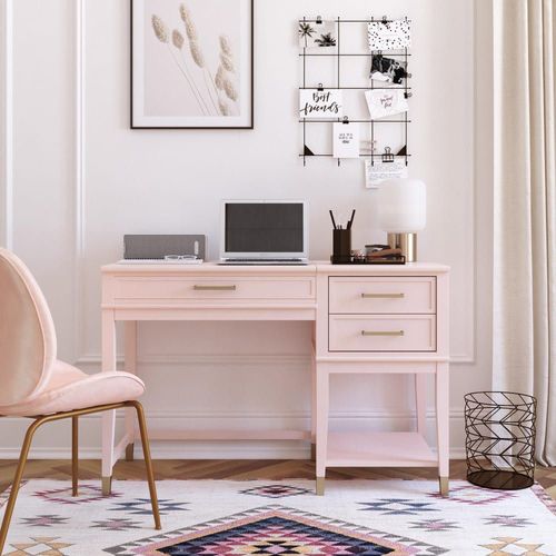 Bureau Avec Plateau Élévateur En Mélaminé Rose