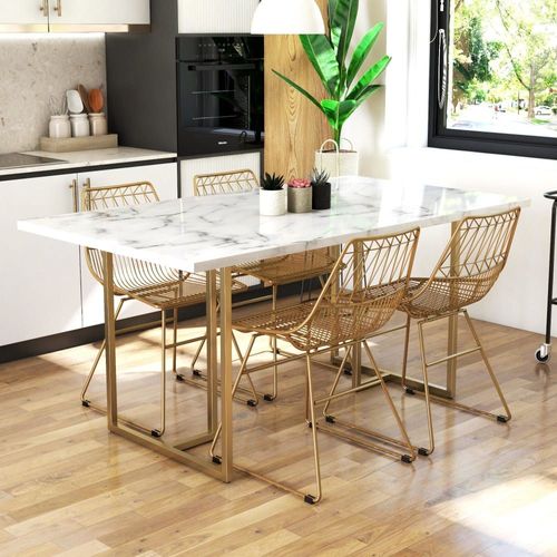 Table À Manger En Effet Marbre Blanc 8 Personnes L160