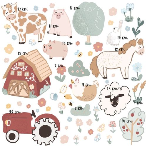 Stickers muraux en vinyle ferme heureuse multicolore