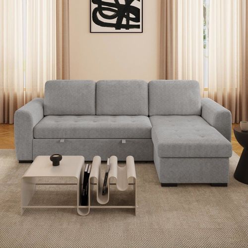 Canapé D'angle 5 Places En Velours Gris Clair