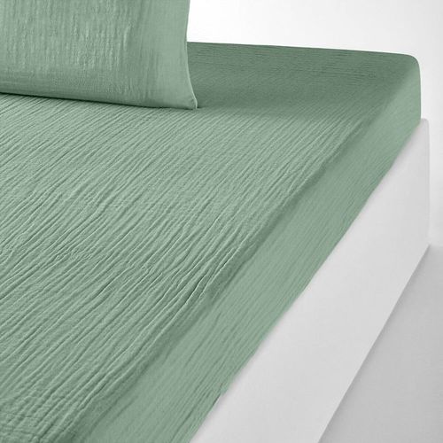 Drap Housse Gaze De Coton Vert Givrée 180x200 Cm