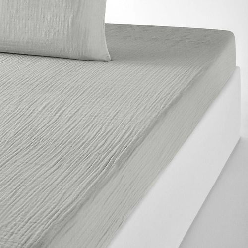 Drap Housse Gaze De Coton Gris Glacier 180x200 Cm