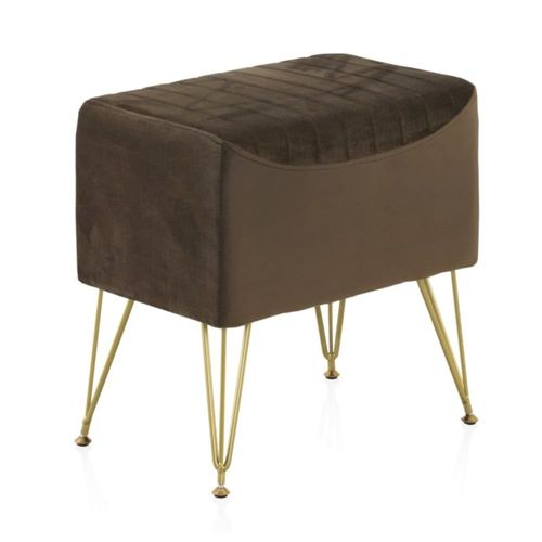 Tabouret Tapissé En Tissu Velours Marron Avec Pieds Dorés
