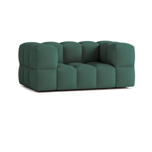 Canapé Droit 2 Places En Tissu Bouclette Vert Foncé
