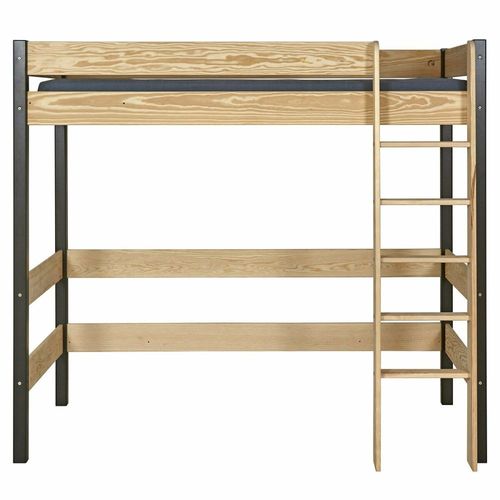 Pack Lit Mezzanine Avec Matelas Noir Et Bois 90x190 Cm