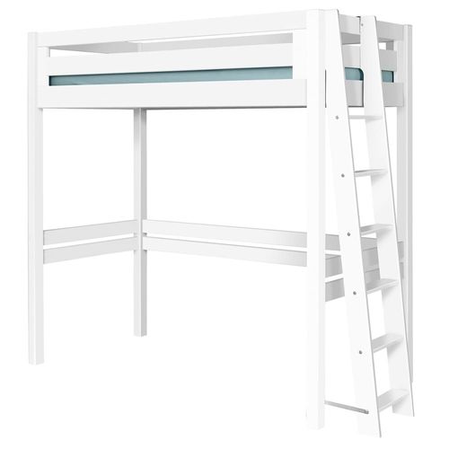 Lit Mezzanine 1 Place Bois Massif Blanc 90x190 Cm