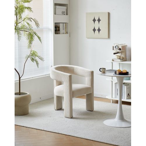 Fauteuil Scandinave En Velours Côtelé Beige