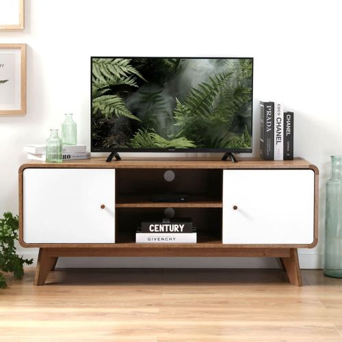Meuble Tv 2 Portes Décor Bois Et Blanc - L128,5 Cm