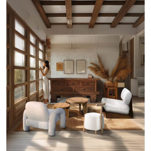 Fauteuil En Bois Et Laine Blanc