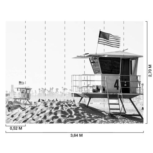 Papier peint cabane de sauveteur n&b 364x270 cm