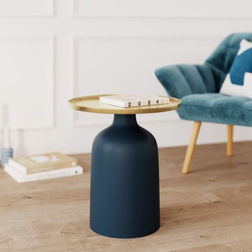 Table D'appoint Ronde En Métal Bleu Et Laiton D45 Cm