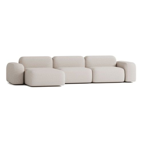 Canapé D'angle 5 Places En Tissu Beige