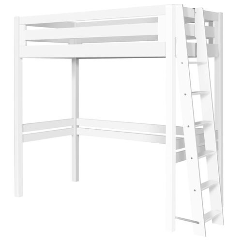 Pack Lit Mezzanine 1 Place Avec Matelas Bois Massif Blanc 90x190 Cm